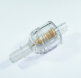 Inline fuel filter by DGT Agri; universal nylon 6mm (1/4 in), clear plastic housing with brass mesh