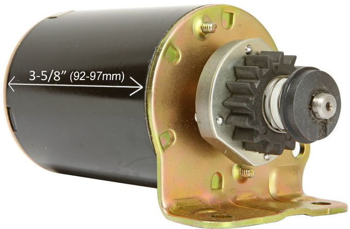 Starter Motor with black body and gold mounting plate, 16-tooth gear nose