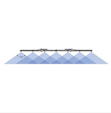 Trailer sprayer with 7-nozzle boom on a long black bar, 246L capacity, 12V power, blue 110° spray pattern