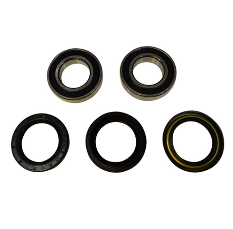 Front Wheel Bearing Kit by DGT Agri for Yamaha/Suzuki (1987–2019); five-piece set with black rubber seals and metal rings.
