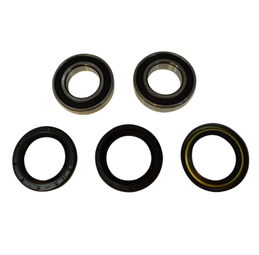 Front Wheel Bearing Kit by DGT Agri for Yamaha/Suzuki (1987–2019); five-piece set with black rubber seals and metal rings.