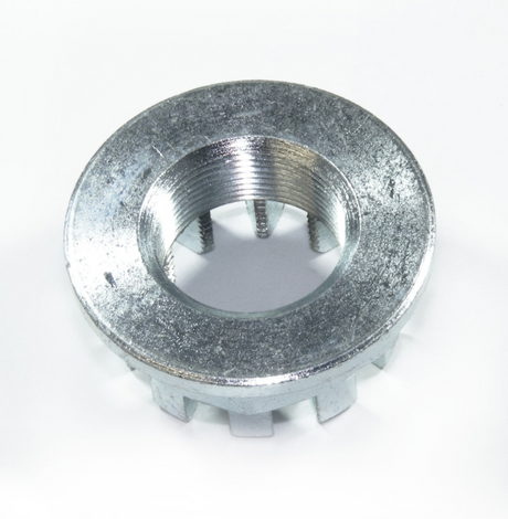 Outer hub nut for Honda TRX, M20 x 1.0, DGT Agri wheel fastener, silver metal with internal threads.