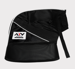 ATV City handlebar mittens, black waterproof-lined motorcycle hand guards with white piping and DGT Agri branding.