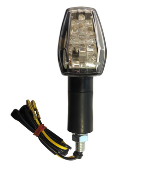 LED indicators with clear lens on a black stem; turn signal lights for electrical wiring.