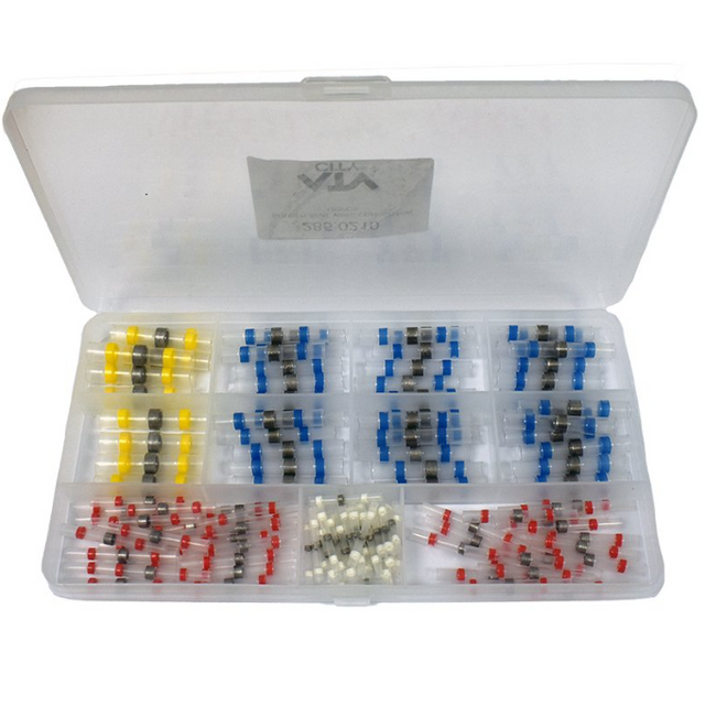 Solder seal wire connectors – DGT Agri, assorted colors, 120-pack in clear plastic storage box