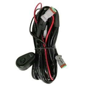 DGT Agri Hyper LED Light Bar Wiring Loom, 12V single connector, black wiring harness with red and black leads