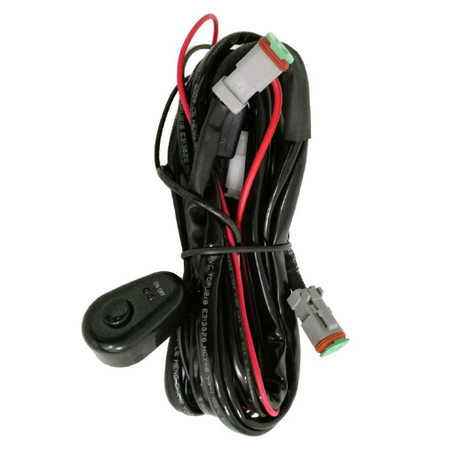 DGT Agri Hyper LED Light Bar Wiring Loom, 12V single connector, black wiring harness with red and black leads