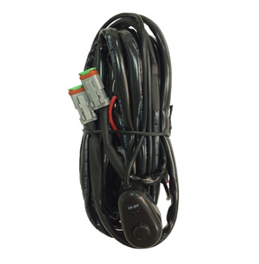 Hyper LED Light Bar Wiring Loom – 12V Double Connector, DGT Agri black wiring harness with twin grey plugs and switch