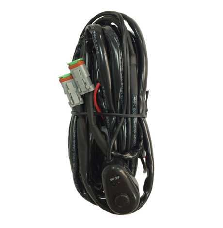 Hyper LED Light Bar Wiring Loom – 12V Double Connector, DGT Agri black wiring harness with twin grey plugs and switch