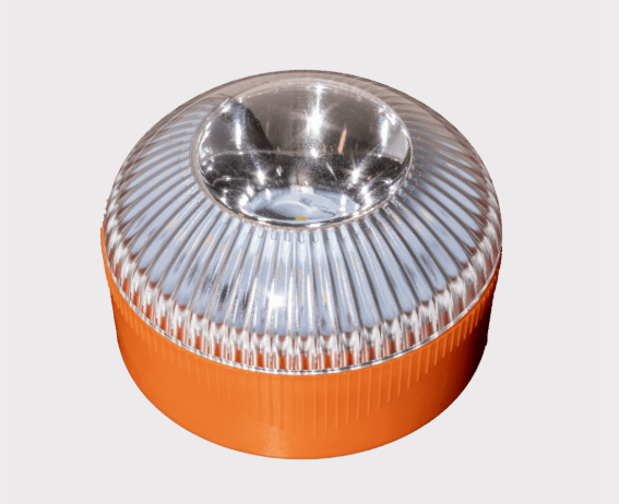 Warning light beacon by DGT Agri, orange base, amber flashing/white fixed, magnetic.