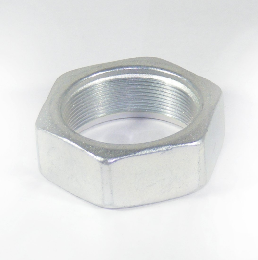 Rear axle nut for Honda TRX 250/300/420; metallic silver hex nut with threaded inner bore.