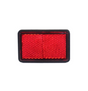 Rectangular red reflector with black outer frame and textured reflective surface