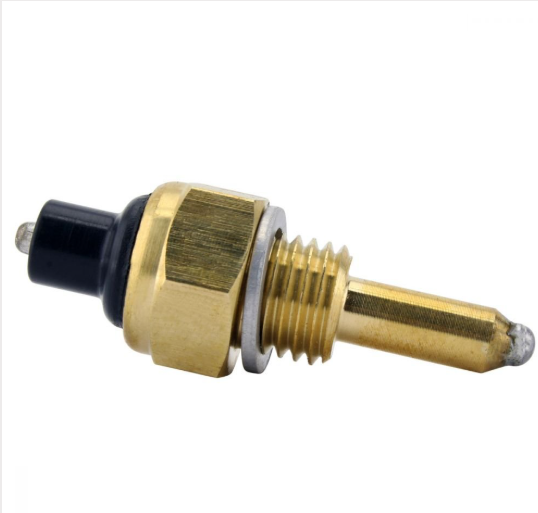 Oil temperature sensor for Honda TRX, brass body with threaded shaft and black plastic connector, DGT Agri.