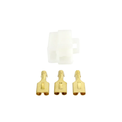 Voltage Regulator & SurePower ECM Bypass Harness Kit: white plastic connector with three brass terminals
