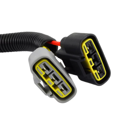 DGT Agri wiring harness kit with dual gray and black 4-pin connectors and yellow seals for Polaris voltage regulator/ECM bypass.