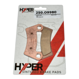 Brake pads set on card; Hyper sintered brake pads with copper-colored friction material, two pads