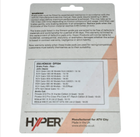 Front Disc Brake Pad Set for John Deere Gator, Arctic Cat Prowler/Wildcat, Cushman Hauler UTVs (ATV City, Hyper)