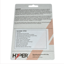 Rear disc brake pad set for Polaris ATV/UTV (General, Ranger, RZR) by ATV City; replaces 2203318 (2007–2023).