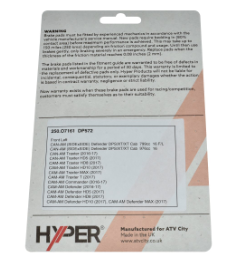 Front left disc brake pad set for Can-Am Traxter and Maverick models by Hyper for ATV City