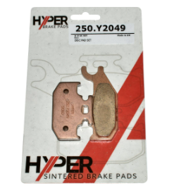 Brake pads set by Hyper, sintered copper-colored ATV front/rear pads in blister pack.