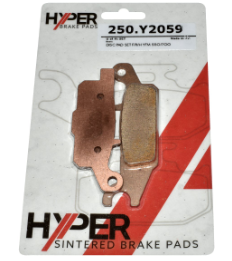 Front-right disc brake pad set (2) in Hyper packaging for Yamaha YFM550/YFM700 ATV; copper sintered pads.