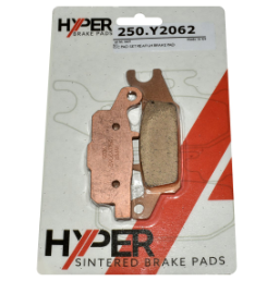 Rear left-hand disc brake pad set for Yamaha YFM550/YFM700 ATVs, Hyper sintered pads in packaging.