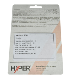 Rear disc brake pads for Yamaha ATV, Hyper brand packaging.