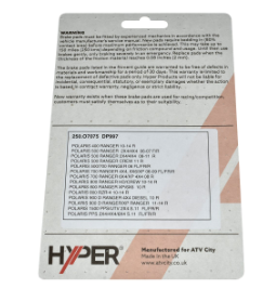 Front & rear Polaris brake pad set for Ranger/RZR UTVs, Hyper packaging by ATV City