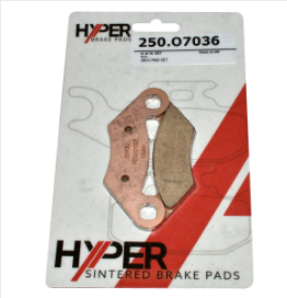 Hyper brake pads set with two copper-colored sintered pads in card packaging