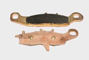 Front Right-Hand Disc Brake Pad Set (2 pads) for ATVs by ATV City; copper-colored backing with dark friction surface