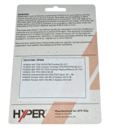 Brake pads set, front right for Honda ATV/UTV models (TRX500/680 Rincon, TRX700XX, Pioneer 1000, Talon 1000, Kubota RTV 400/RTV-X850) – Hyper brand packaging