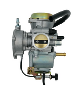Carburetor assembly for Suzuki LTF250 Ozark ATV, ATV City brand, silver metal body with black hoses.