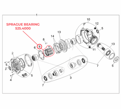 Differential bearing kit: Sprague for Polaris Ranger 500/900D/1000 Diesel (ATV City) exploded view