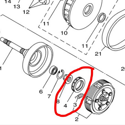One-Way Starter Clutch Bearing exploded diagram with inner race and seals; ATV City for Yamaha ATVs