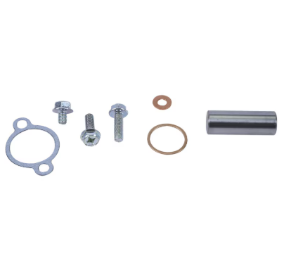 Cam chain tensioner conversion kit components from ATV City: bolts, copper washers, copper ring, and tensioner body.