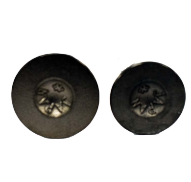 Engine valve pair for Yamaha YFM80/100 ATV models; two dark metal valve heads with stamped markings.