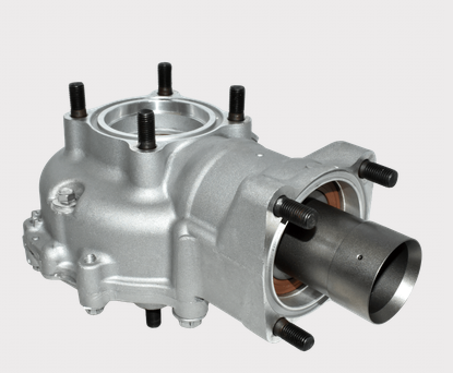 Rear differential housing for Honda TRX500 ATV; silver aluminum construction