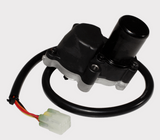 Differential actuator for Kawasaki Brute Force ATV; black motor housing with wiring harness and white plug.