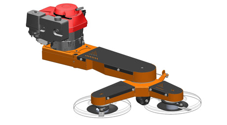 Chapman TS600 Pro ATV Trailed Strimmer with twin pivoting heads, orange base and red engine