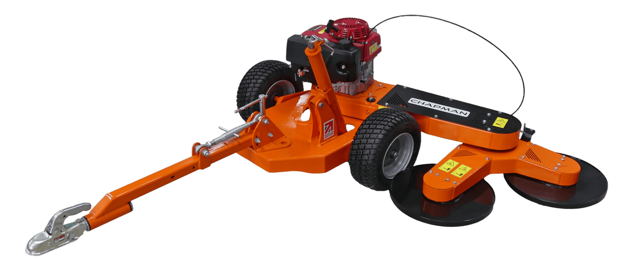 Chapman TS600 Pro ATV Trailed Strimmer with twin pivoting heads, orange frame and Honda 13hp engine