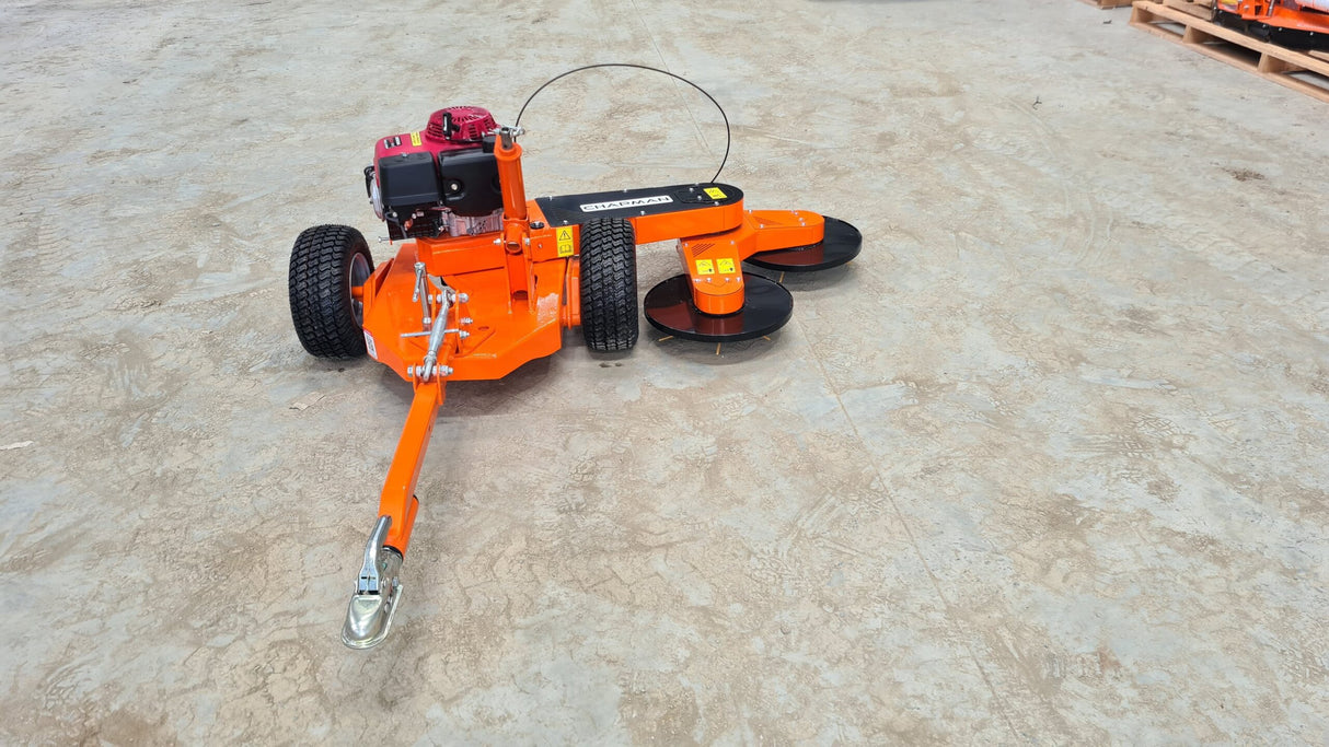 Chapman TS600 Pro ATV Trailed Strimmer with twin pivoting heads, orange frame and Honda 13hp engine