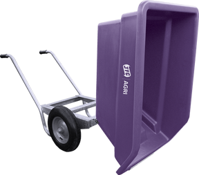 JFC Agri 250L tipping wheelbarrow, purple heavy-duty polyethylene tub with pneumatic wheel