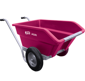 JFC Agri 250L tipping wheelbarrow, pink heavy-duty polyethylene with pneumatic wheel
