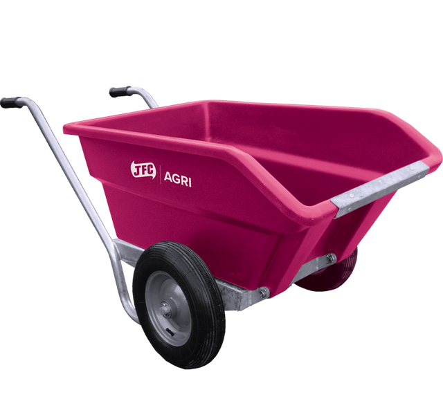 JFC Agri 250L tipping wheelbarrow, pink heavy-duty polyethylene with pneumatic wheel
