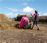 JFC Agri 250L tipping wheelbarrow, pink heavy-duty polyethylene with pneumatic wheels