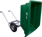 JFC Agri 250L tipping wheelbarrow with green polyethylene tub and pneumatic front wheel