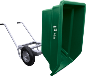 JFC Agri 250L tipping wheelbarrow with green polyethylene tub and pneumatic front wheel
