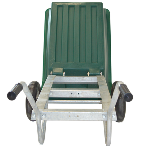JFC Agri 400L tipping wheelbarrow with green bed and pneumatic wheels