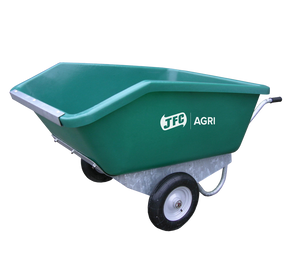 JFC Agri 500L tipping wheelbarrow, green with two pneumatic wheels