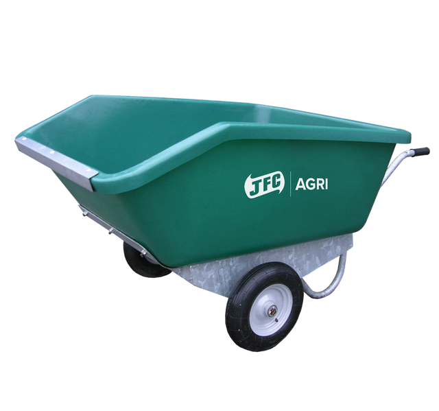 JFC Agri 500L tipping wheelbarrow, green with two pneumatic wheels